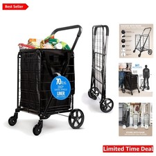 Sturdy Compact Folding Shopping Cart   360  Wheels, Rust-Proof  Waterproof