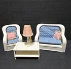 VTG Barbie Dream Cottage Faux Wicker Furniture Plastic Sofa Chair Cushions 1983