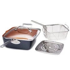 GOTHAM STEEL 9.5" Copper Deep Square Pan w/Lid 4pc Set