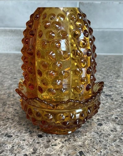 Hobnail Amber Fairy Lamp Fenton? Carnival Glass ?  Read