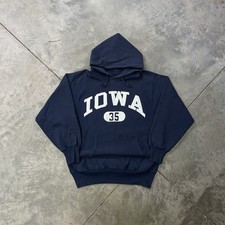 Vintage Champion Reverse Weave Iowa Hoodie Sweatshirt XL Navy Made In USA 90s