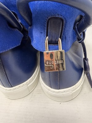Buscemi Blue High Top Leather Designer Sneakers w/ Fur Size  display picture 1