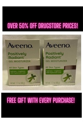 2 NEW Aveeno Positively Radiant Gel Moisturizer All Skin Types 1.7oz/48g. Ea