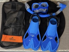 Speedo Dive Junior Snorkel Set Youth Fins Mask Snorkel Bag Blue Black Swim