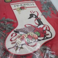 Janlynn Christmas Cross Stitch Kit Sleigh Goose Stocking Vintage Country Chic