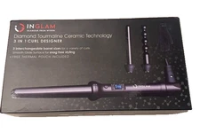INGLAM Hair Styling Set, 3 in 1 Curling Wands - Diamond Tourmaline Cermaic NEW