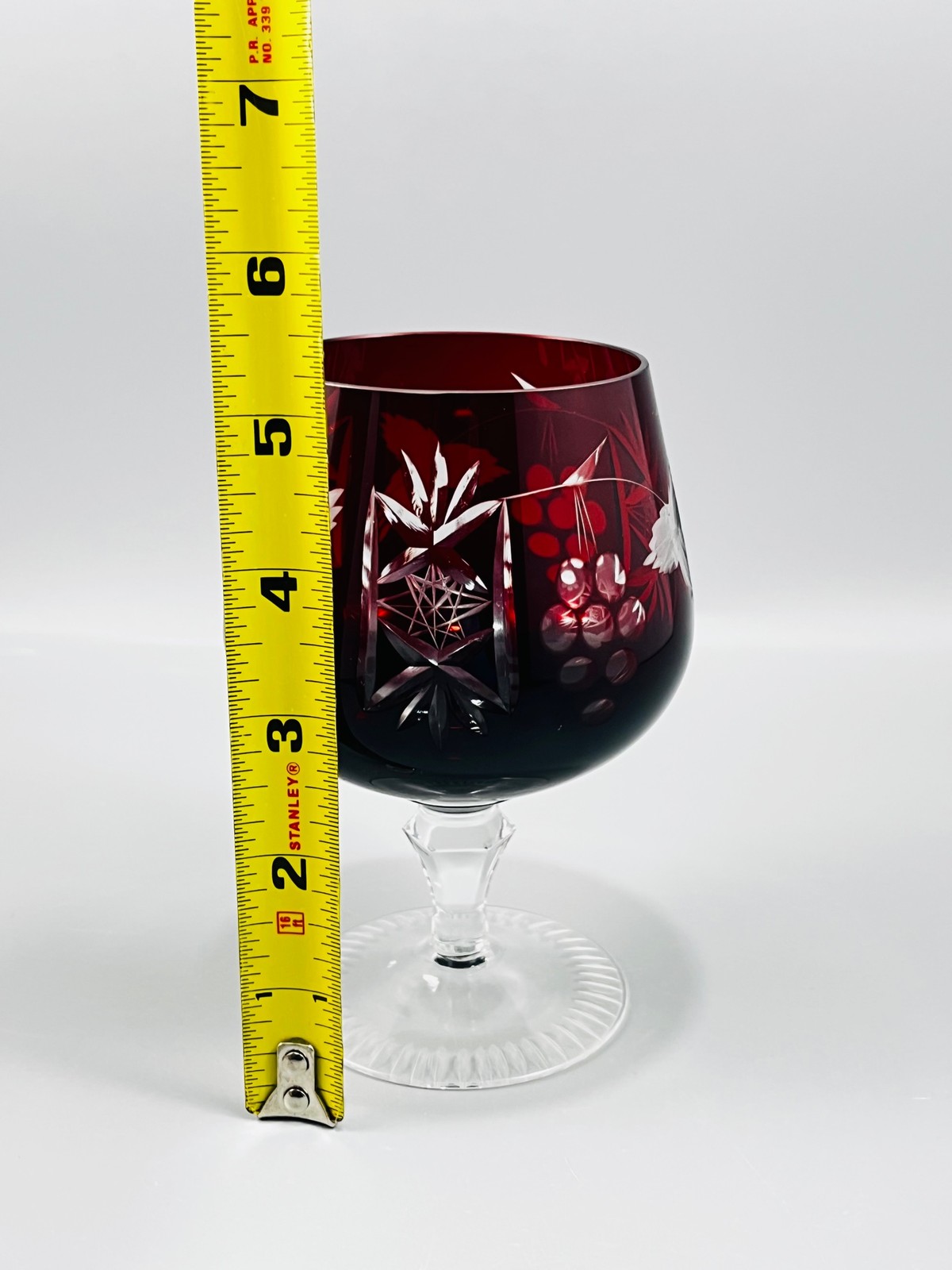 Ajka Marsala Ruby Red Cut to Clear Crystal Brandy Snifter Glass Bohemian