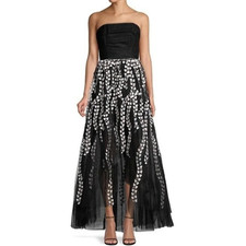 BCBG MAXAZRIA STRAPLESS BLACK TULLE DRESS W/ WHITE FLORAL EMBROIDERY