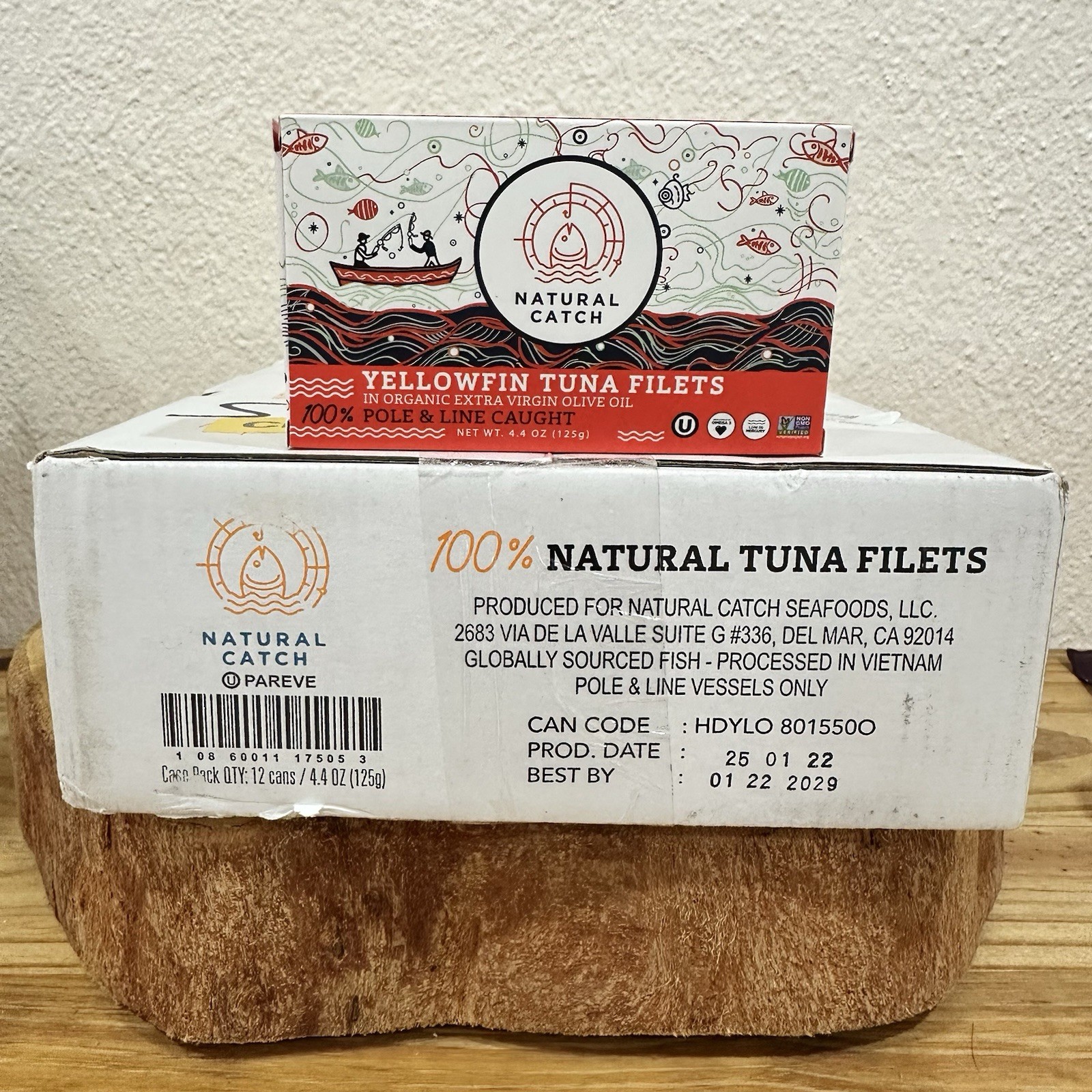 NATURAL CATCH YELLOWFIN TUNA in Extra olive Oil, Box Of Twelve 4.4 Oz