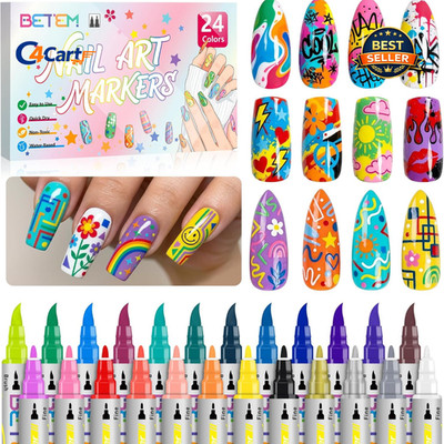 24 Color Dual Tip Nail Art Pens Set Non Toxic Quick Dry DIY Manicure Kit