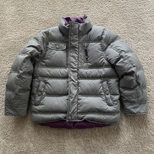 REI CO-PO FULL ZIP DOWN JACKET SIZE BOY'S XXS 4-5 GRAY WITH PURPLE LINING