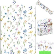 100 Sheets Floral Tissue Paper Colorful Wildflower Tissue for Gift Bags Water...