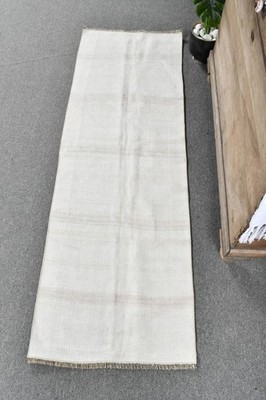 Vintage Kilim Rug 1,8x5,6 ft, White Gray Ikat Wool Turkish Rug
