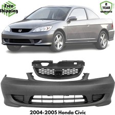 Front Bumper Cover Paintable Grille Assembly Kit For 2004-2005 Honda Civic