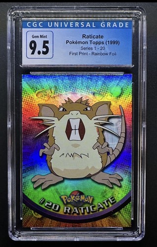 First🥇Print Blue💎Topps Low Pop 🤩Rainbow🌈Foil #20 Raticate CGC 9.5 (10)