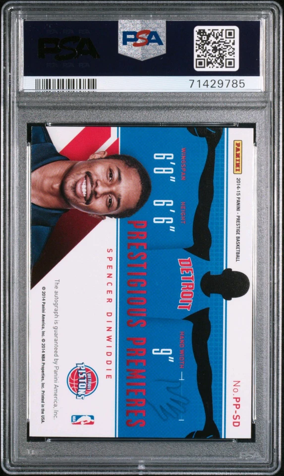 PSA 9 - SPENCER DINWIDDIE Auto 2014 Prestige Prestigious Premieres Signature RC - Image 2 of 2