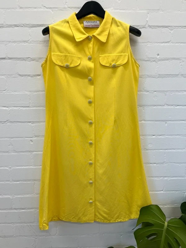 Yellow sleeveless shirt summer shift dress, UK10
Opens in a new window or tab