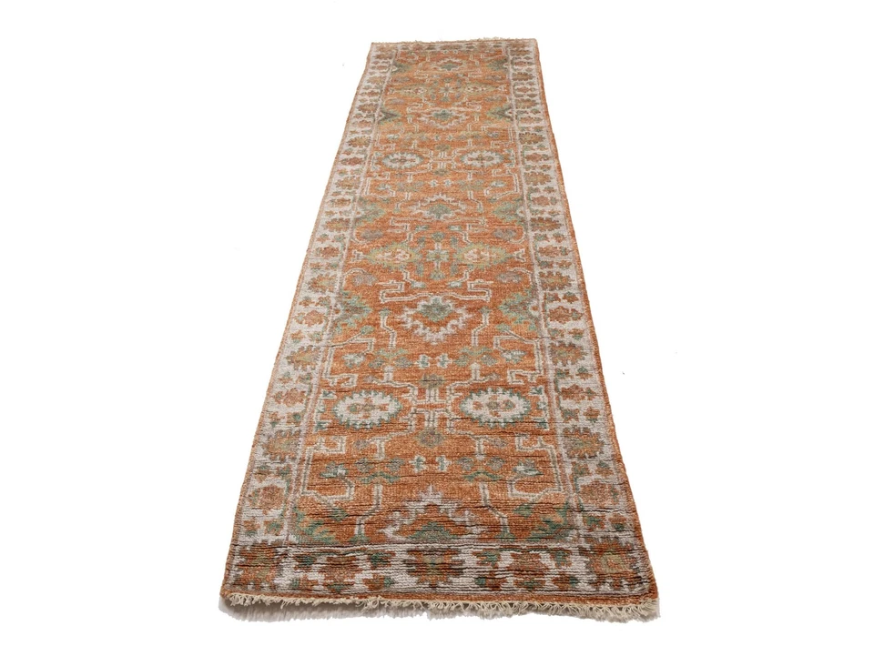 Handmade Muted Color Oushak Oriental Runner Rug 2'6X9'9 ft Floral Hallway Carpet - Image 2 of 4