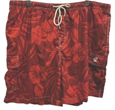 Caribbean Joe Mens Swim Trunks Red XXL Floral Print Polyester Pockets Mesh Lined