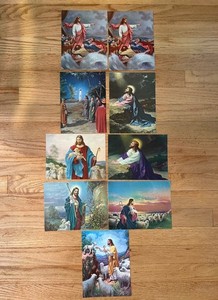 9 Calendar Salesman Samples 1950s Religious Litho Prints of Jesus 7 1/2" x 6"