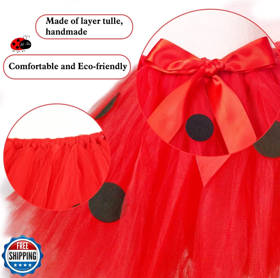 Creatoy Girls Ladybug Costume with Lady bug toddler dress tutu and Bug Headba Foto 4 de 4