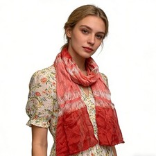 Red Metallic Polyester Scarf - Skinny Long Scarf with Silver Threads 66"x9.4" 