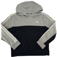 Adidas Kids Hoodie M 10-12 Gray Black 3 Stripe Athletic Pullover