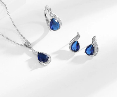 925 Sterling Silber Farbe Schmuck Set Geometrisch Österreichisch Kristall Strass Set