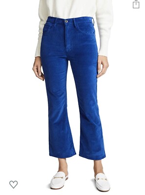 NWT 3x1 Velvet Empire Crop Flare Pants Cobalt Blue Womens Size