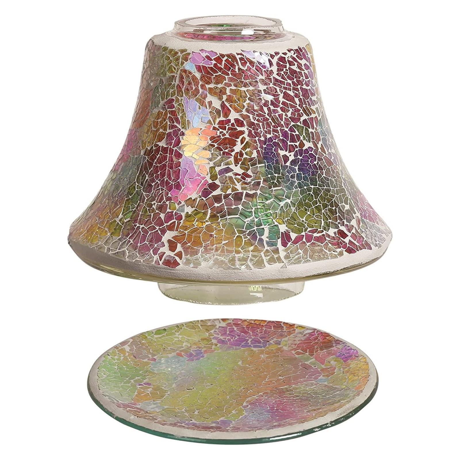 Candle Jar Shade Tray Set Aroma Accessories Decorative Crackle Mosaic Rainbow