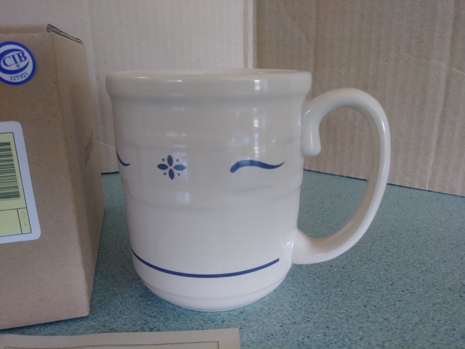 Longaberger Pottery Coffee Mug Classic blue Woven Traditions New in box