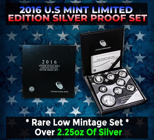 2016 US Mint Limited Edition Silver Proof Set 8 coins, Over 2.25oz of Silver
