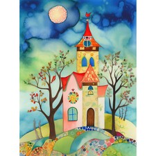 Countryside Chapel Modern Folk Art Watercolour Huge Wall Art Poster Print Giant