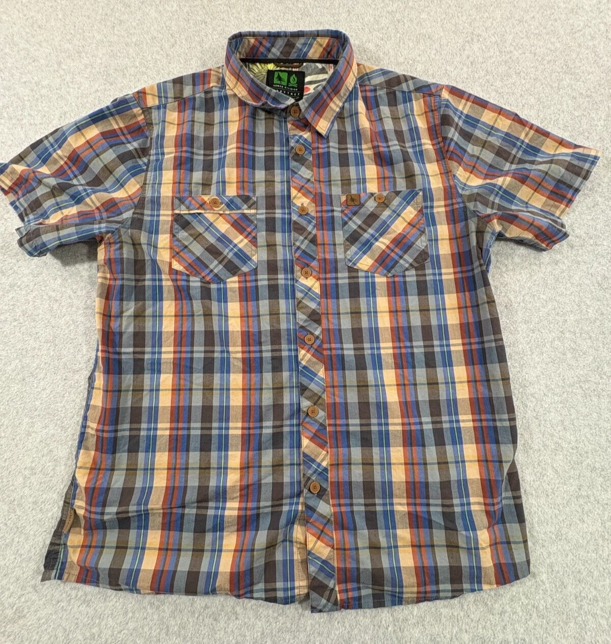 Hippy Tree Shirt Mens Large Multi Color Plaid Nomad Division Lightweight Hiking