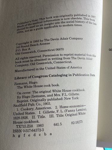 Original White House Cookbook 1983 Printing 1887 Facsimile Edition Old Recipes - Picture 5 of 14