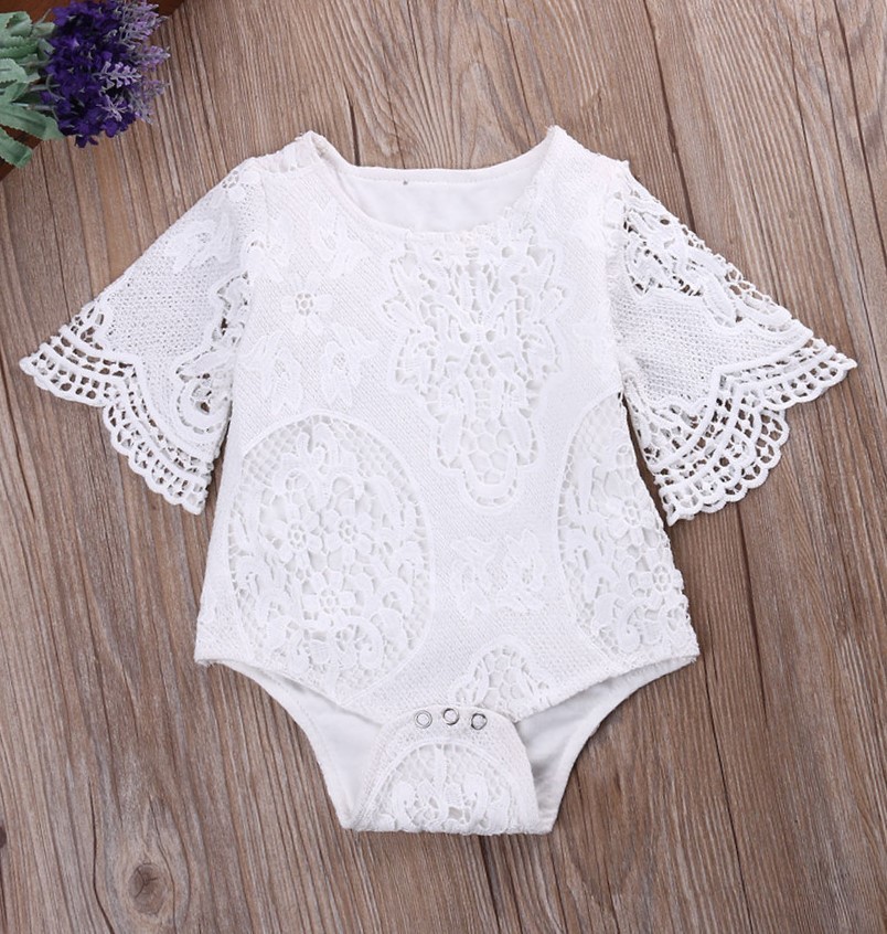 NEW Baby Girls White Floral Crochet Lace Romper Bodysuit Sunsuit Jumpsuit