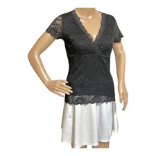 Ann Taylor Womens Lace Overlay Top Blouse S Black Lined Dark Romantic Whimsigoth