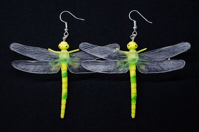 Libelle Ohrringe Miniblings Hänger Insekt Odonata Tier Dragonfly gelb grün