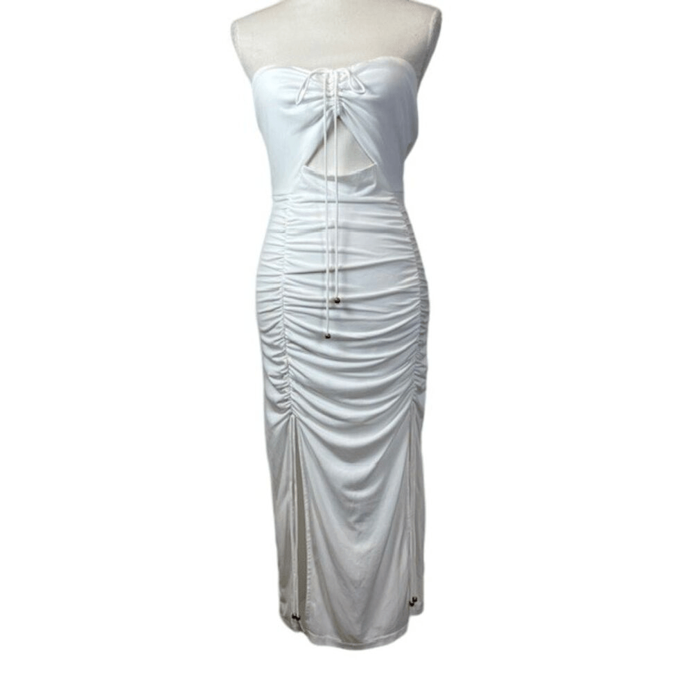straight fitted dresses Kayt Strapless Dress - White