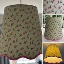 Vintage Rose Bud Scalloped Edge Lamp Shade Tape Green Pink - CLEARANCE SALE
