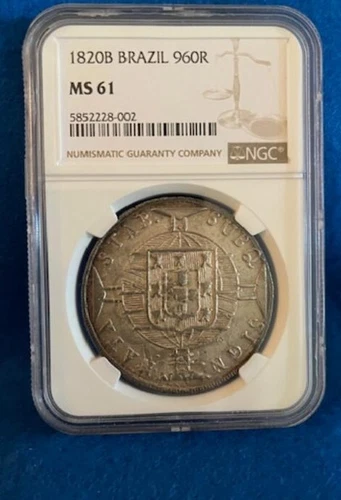 1820B Brazil 960R Coin in NGC HOLDER MS61