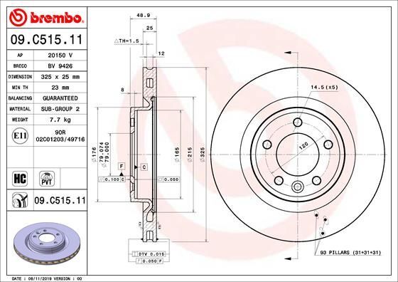 2X Brembo 09.C515.11 Bremsscheibe FüR Land Rover-image