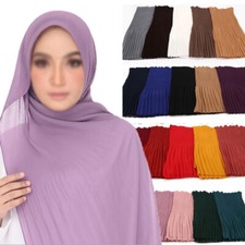 Pleated Chiffon Hijab Scarf Shawls Crinkle Muslim Turban Woman Shawls Solid Wrap