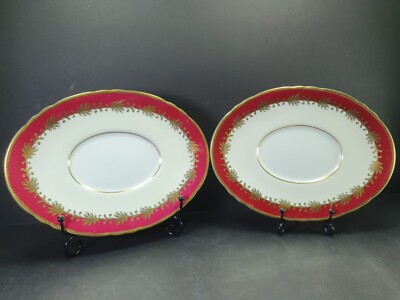 2x schöne ovale burgunderrote Aynsley Bone China Teller Rutland 8 1/2'' 8013