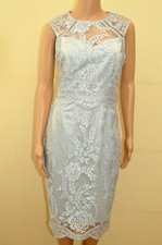New Lipsy VIP Silver Embroidered Lace Midi Dress Sz UK 10 12 14