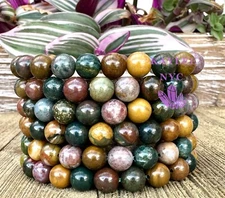 Wholesale 6 Pcs Natural Marine Jasper Bracelet 8mm 7.5” Healing Crystal Natural