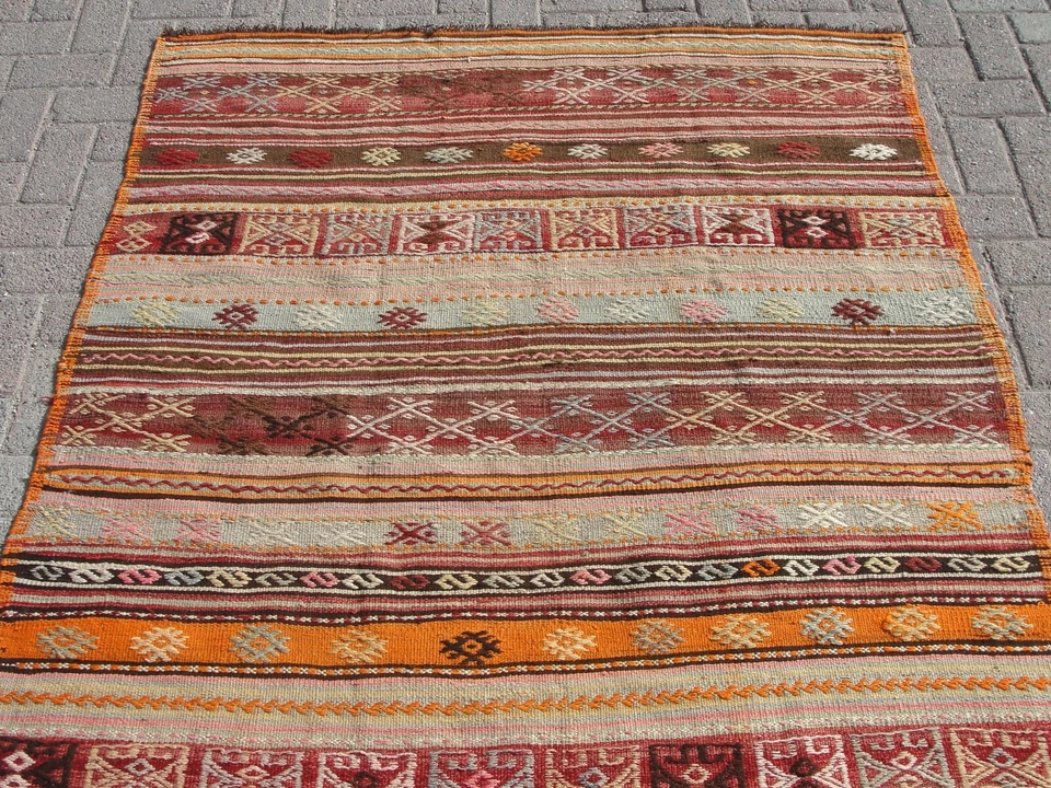 Alfombra Kilim Azteca Corredor, Alfombra para Salón, Alfombra Bohemia, Alfombra Kelim, Foto 3 de 4