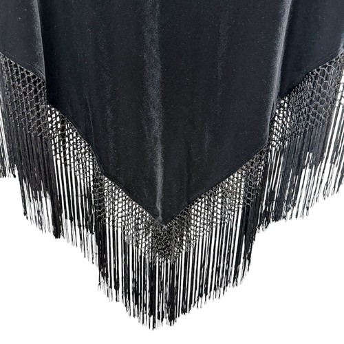 Black Stretch Velvet Poncho Elegant Evening Accessory Fringed - Picture 9 of 10