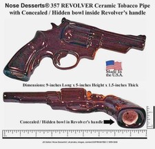 Réplica 357-REVOLVER Pistola Cerámica Vidrio Pipa de Tabaco #1924 Hecha en EE. UU.