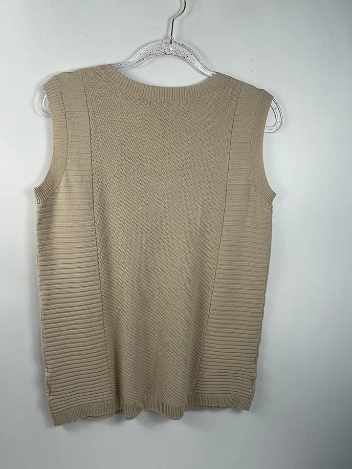 Liz Claiborne Sweater Vest Women's Sz L Brown Sleeveless Scoop Neck Varied Knit - Image 3 of 4